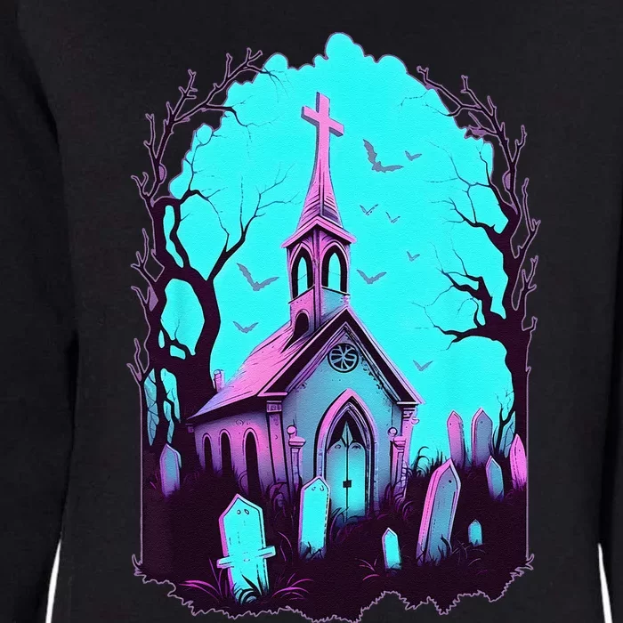 Pastel Goth Church Cross Spooky Graveyard Cute Halloween Alt Womens California Wash Sweatshirt