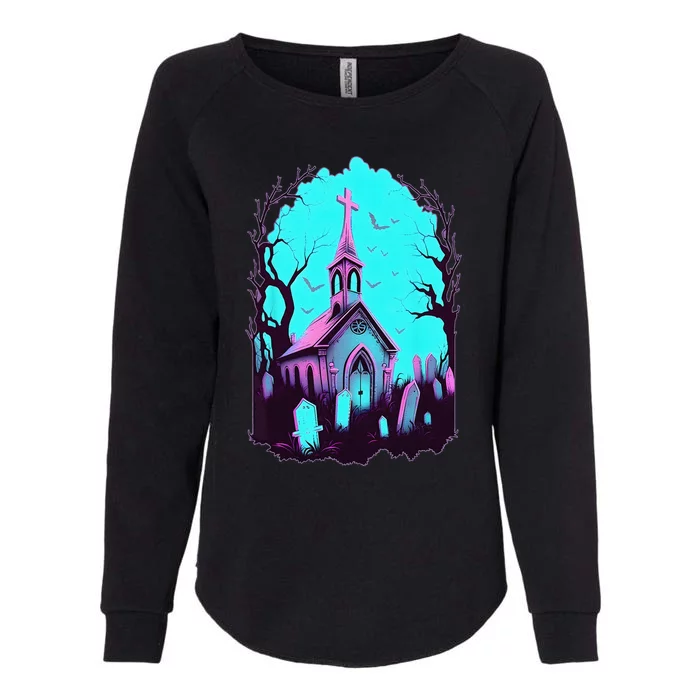 Pastel Goth Church Cross Spooky Graveyard Cute Halloween Alt Womens California Wash Sweatshirt