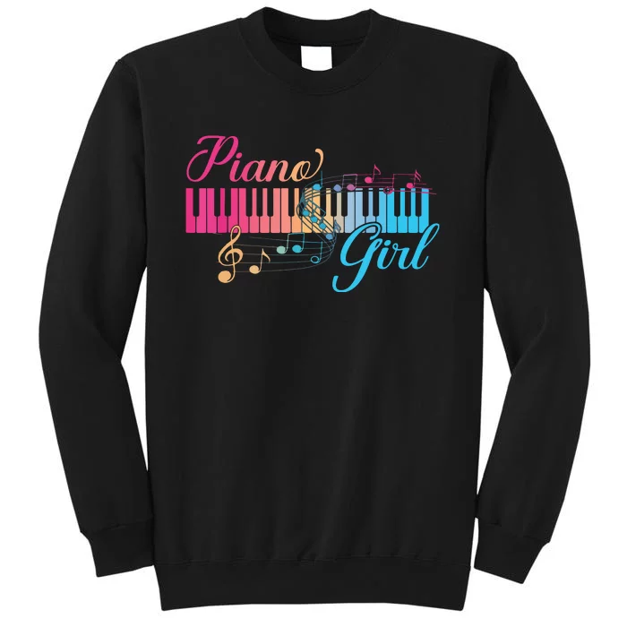 Piano Girl Colorful Keyboard Graphic Musical Notes Cute Tall Sweatshirt