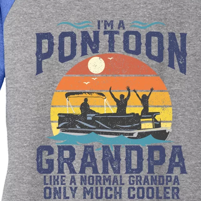 Pontoon Grandpa Captain Retro Funny Boating Fathers Day Gift Women's Tri-Blend 3/4-Sleeve Raglan Shirt