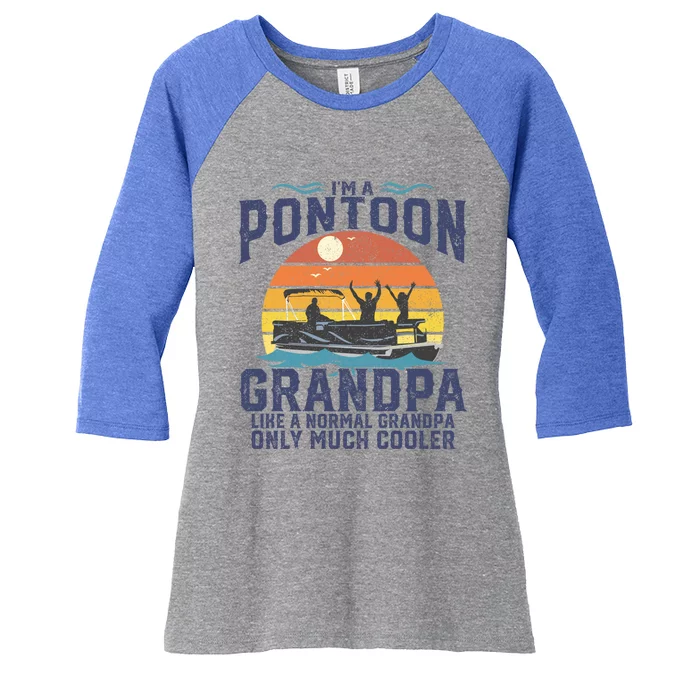 Pontoon Grandpa Captain Retro Funny Boating Fathers Day Gift Women's Tri-Blend 3/4-Sleeve Raglan Shirt