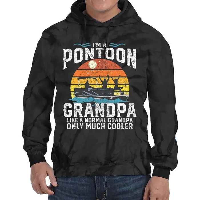 Pontoon Grandpa Captain Retro Funny Boating Fathers Day Gift Tie Dye Hoodie