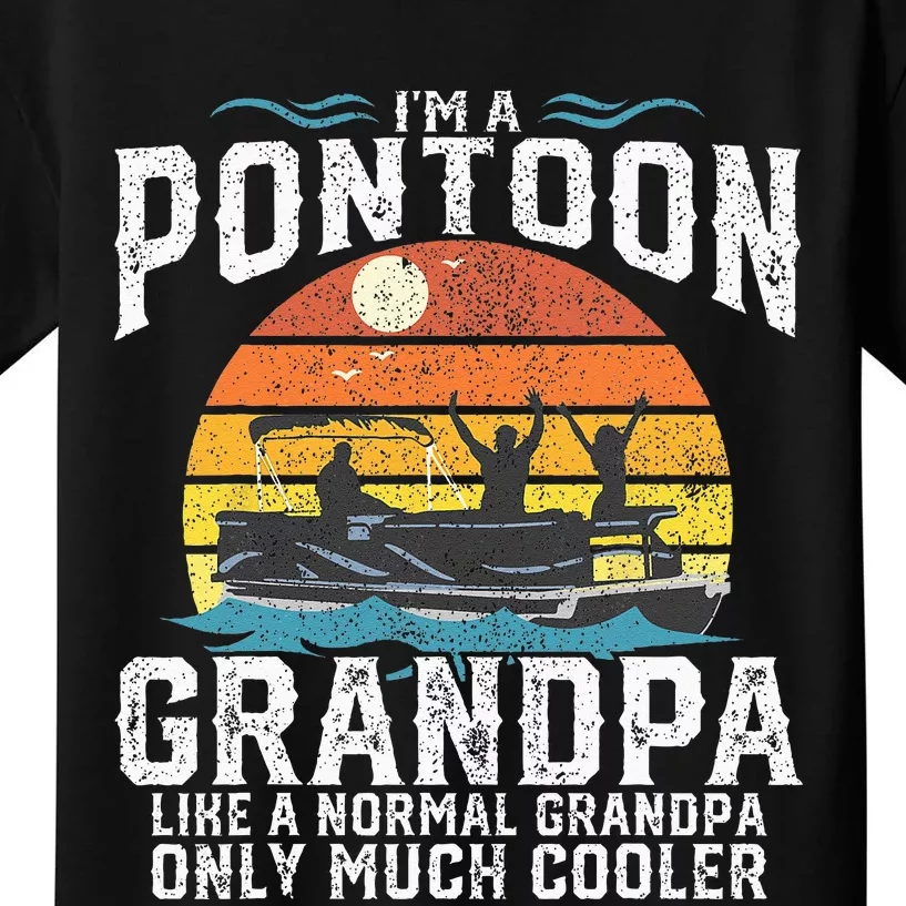 Pontoon Grandpa Captain Retro Funny Boating Fathers Day Gift Kids T-Shirt