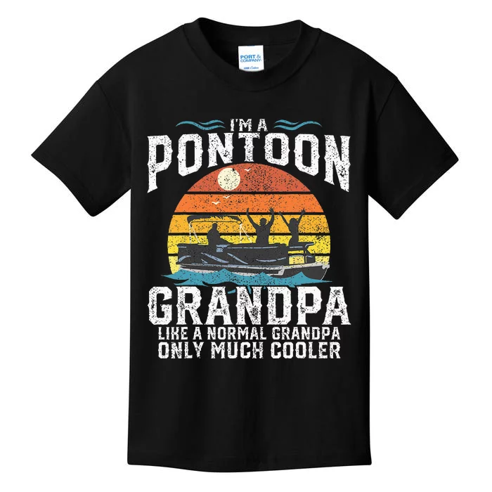 Pontoon Grandpa Captain Retro Funny Boating Fathers Day Gift Kids T-Shirt