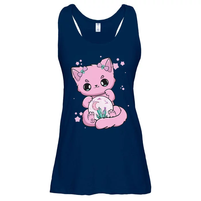 Pastel Goth Cat With Glass Ball Yami Kawaii Ladies Essential Flowy Tank