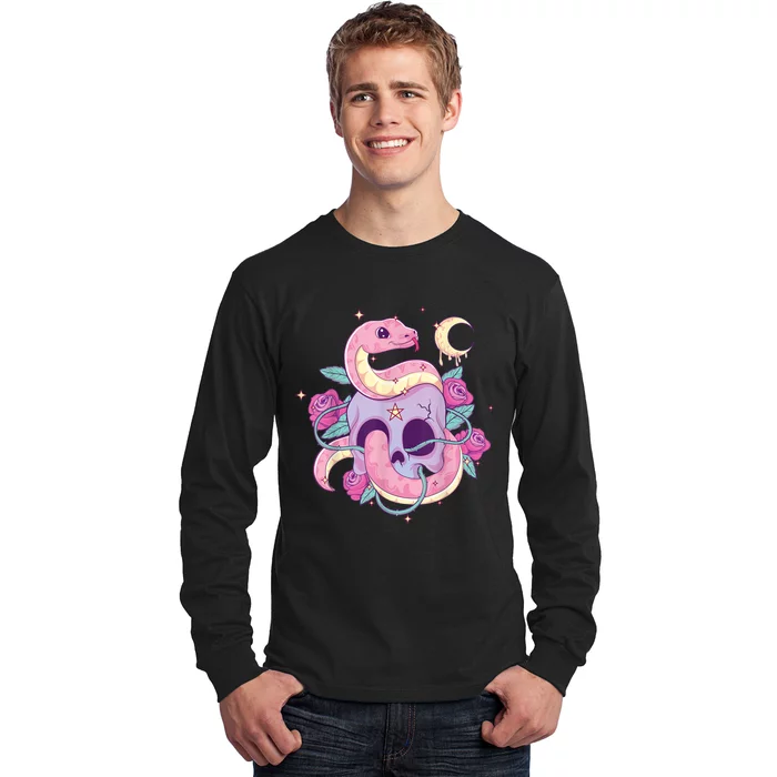 Pastel Goth Creepy Skull Serpent Snake Kawaii Emo Nu Goth Long Sleeve Shirt