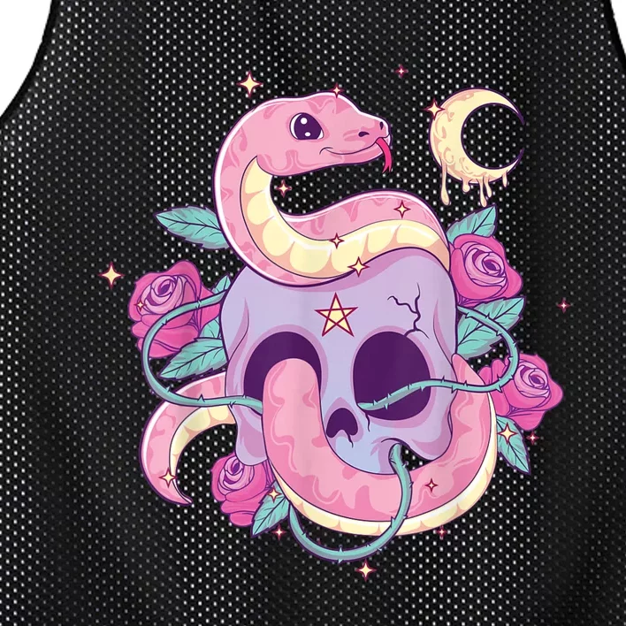 Pastel Goth Creepy Skull Serpent Snake Kawaii Emo Nu Goth Mesh Reversible Basketball Jersey Tank