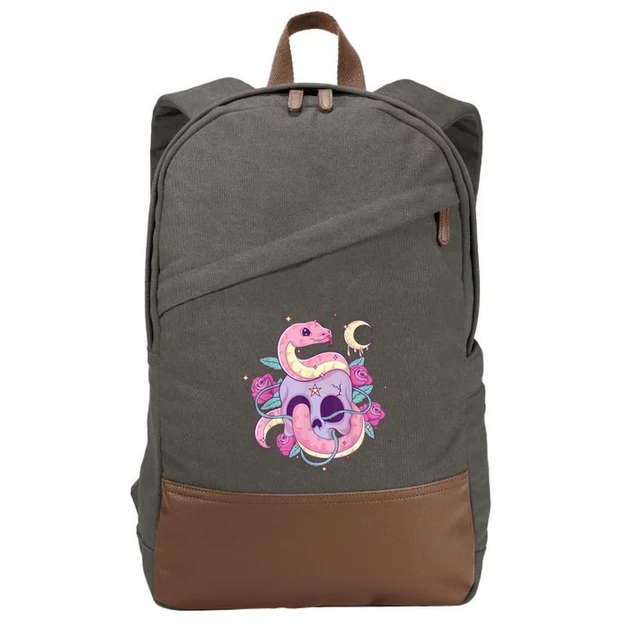 Pastel Goth Creepy Skull Serpent Snake Kawaii Emo Nu Goth Cotton Canvas Backpack