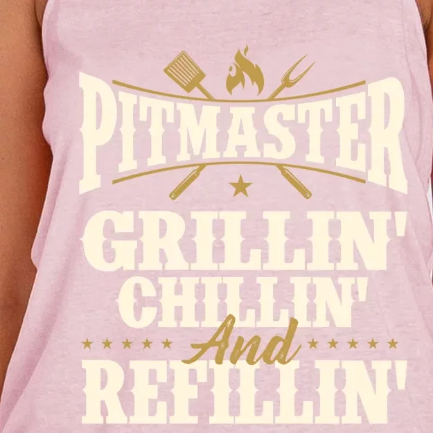 Pitmaster Grillin Chillin And Refillin Bbq Smoker Grilling Gift Women's Knotted Racerback Tank