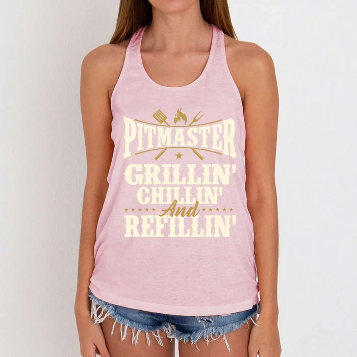 Pitmaster Grillin Chillin And Refillin Bbq Smoker Grilling Gift Women's Knotted Racerback Tank