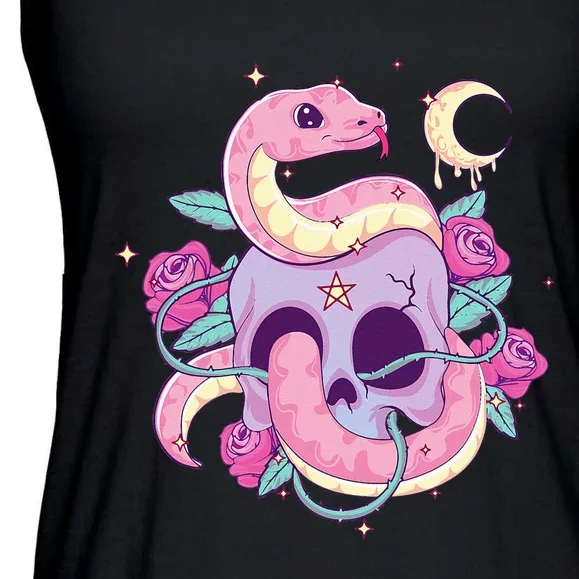 Pastel Goth Creepy Skull Serpent Snake Kawaii Emo Nu Goth Ladies Essential Flowy Tank