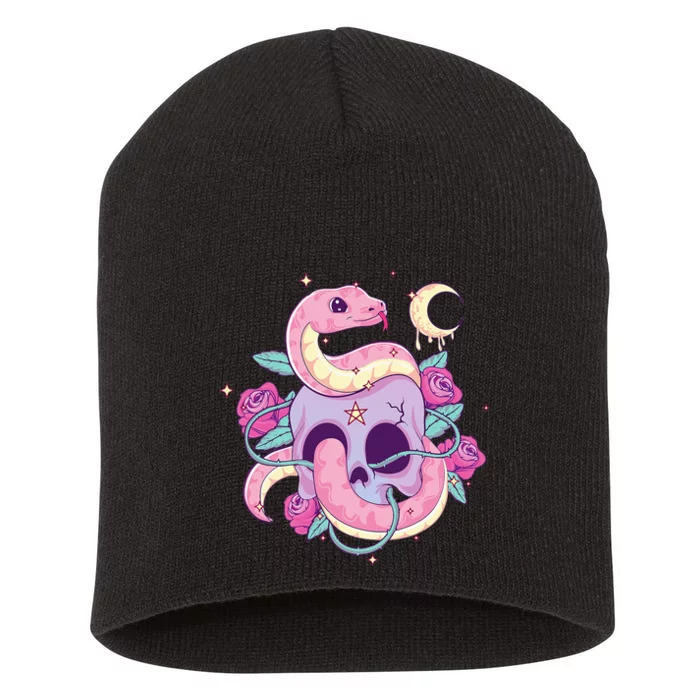 Pastel Goth Creepy Skull Serpent Snake Kawaii Emo Nu Goth Short Acrylic Beanie