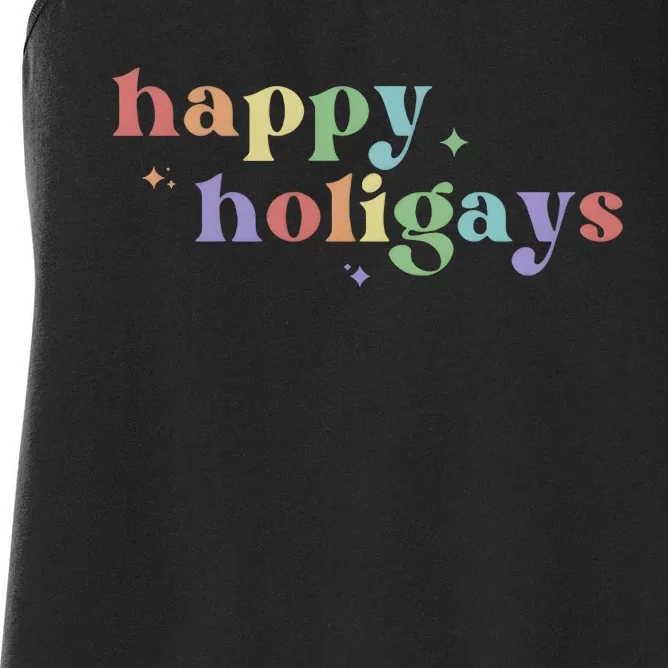 Pride Gay Christmas Rainbow Happy Holigays Lgbt Women's Racerback Tank