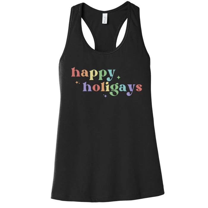 Pride Gay Christmas Rainbow Happy Holigays Lgbt Women's Racerback Tank