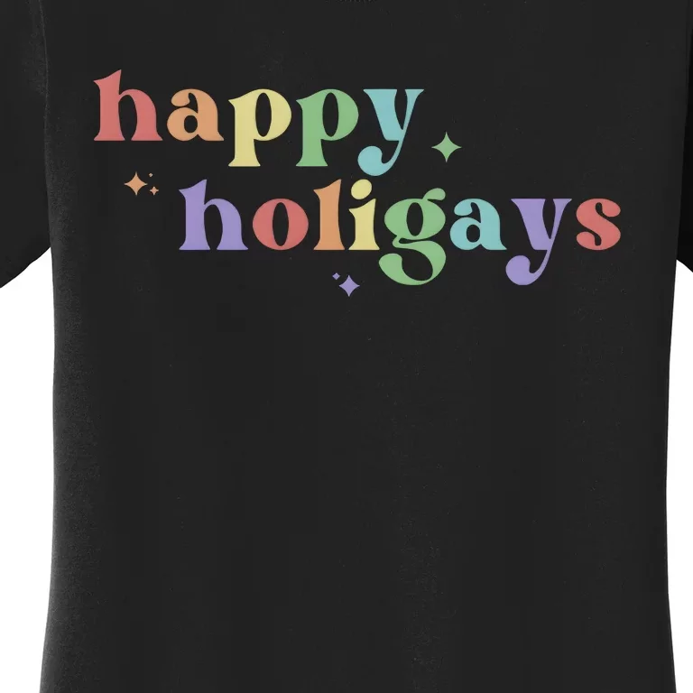 Pride Gay Christmas Rainbow Happy Holigays Lgbt Women's T-Shirt