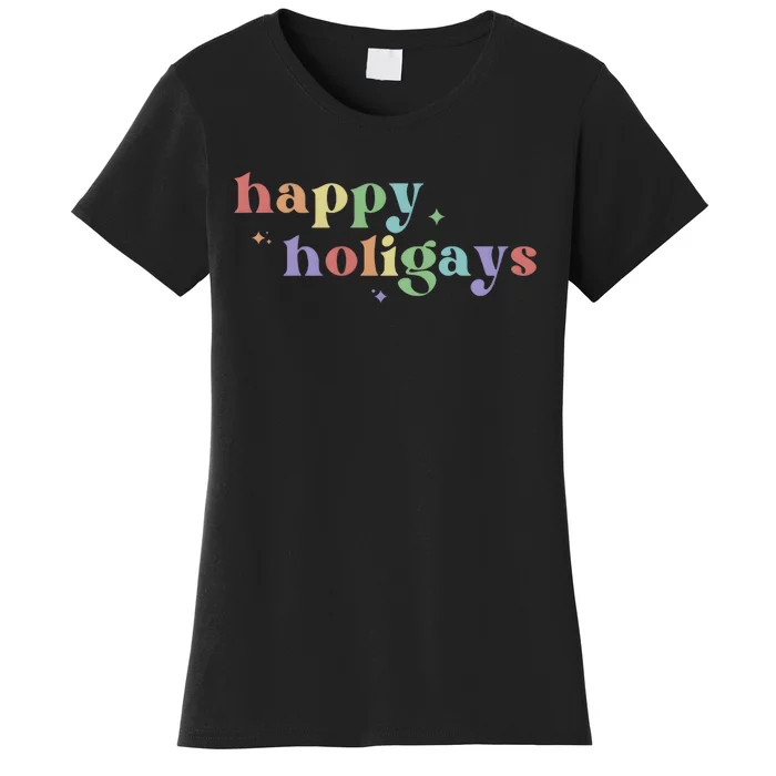 Pride Gay Christmas Rainbow Happy Holigays Lgbt Women's T-Shirt