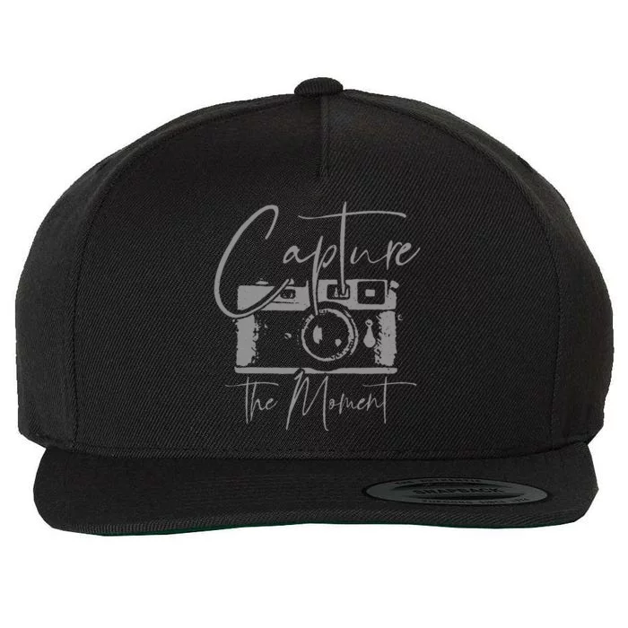 Photographer Gift Capture The Moment Vintage Camera Wool Snapback Cap