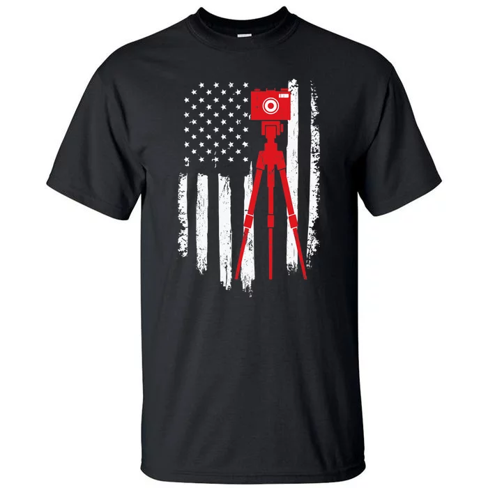 Photographer Gift Distressed American Flag Photographer Tall T-Shirt