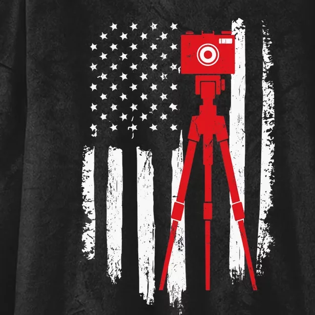 Photographer Gift Distressed American Flag Photographer Hooded Wearable Blanket