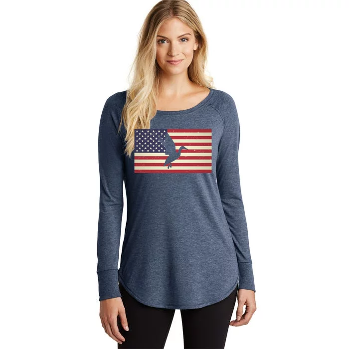 Patriotic Grunge Distressed Usa American Flag Duck Hunting Gift Women's Perfect Tri Tunic Long Sleeve Shirt