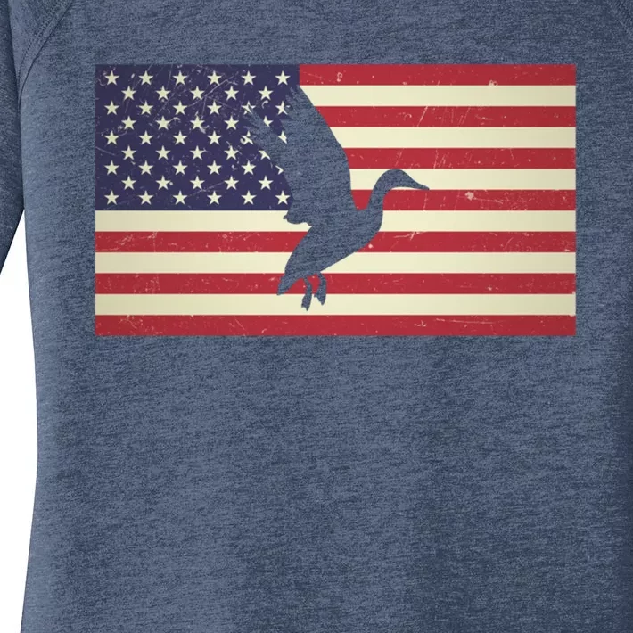 Patriotic Grunge Distressed Usa American Flag Duck Hunting Gift Women's Perfect Tri Tunic Long Sleeve Shirt