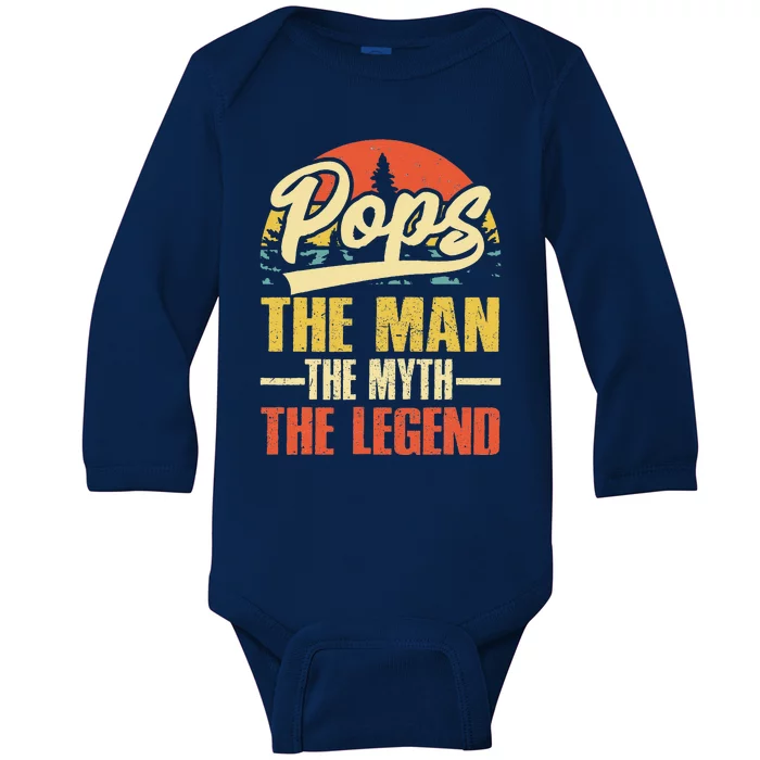 POPS GRANDPA DAD BIRTHDAY Fathers Day Funny Legend Baby Long Sleeve Bodysuit