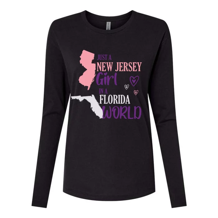 Proud Girl Design Just A New Jersey Girl In A Florida World Womens Cotton Relaxed Long Sleeve T-Shirt