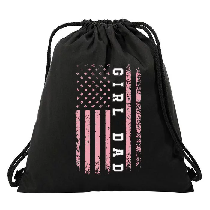 Proud Girl Dad Vintage Pink Flag Father's Day Gift Drawstring Bag