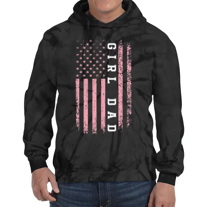 Proud Girl Dad Vintage Pink Flag Father's Day Gift Tie Dye Hoodie