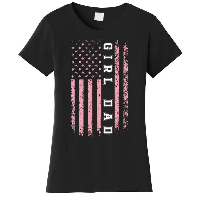 Proud Girl Dad Vintage Pink Flag Father's Day Gift Women's T-Shirt