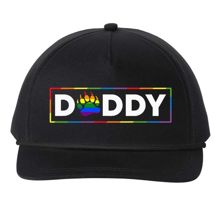 Proud Gay Daddy Bear Paw Pride Rainbow LGBTQ Dad Fathers Day Snapback Five-Panel Rope Hat