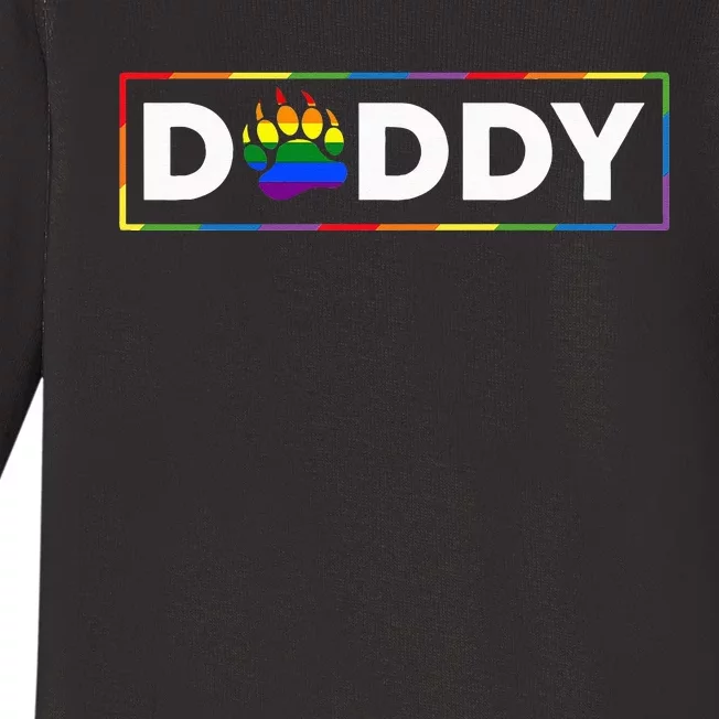 Proud Gay Daddy Bear Paw Pride Rainbow LGBTQ Dad Fathers Day Baby Long Sleeve Bodysuit