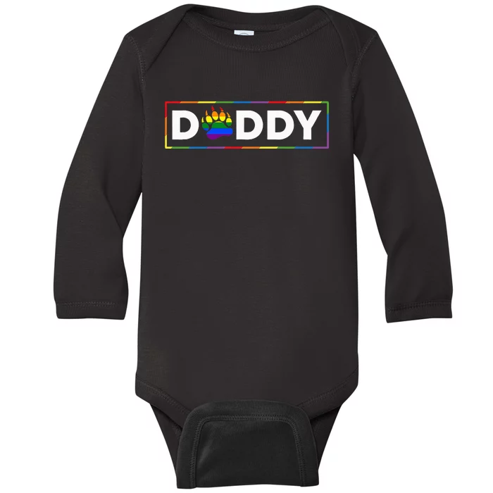 Proud Gay Daddy Bear Paw Pride Rainbow LGBTQ Dad Fathers Day Baby Long Sleeve Bodysuit