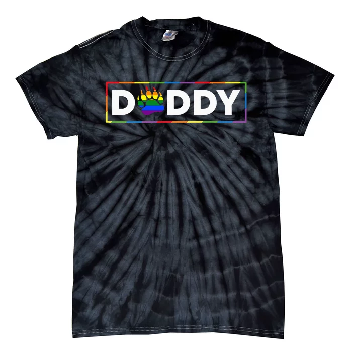 Proud Gay Daddy Bear Paw Pride Rainbow LGBTQ Dad Fathers Day Tie-Dye T-Shirt