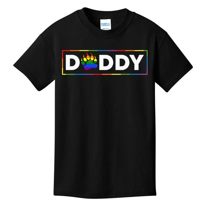 Proud Gay Daddy Bear Paw Pride Rainbow LGBTQ Dad Fathers Day Kids T-Shirt