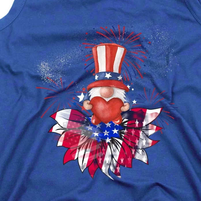 Patriotic Gnome Design Heart Sunflower Americas Independence Gift Tank Top