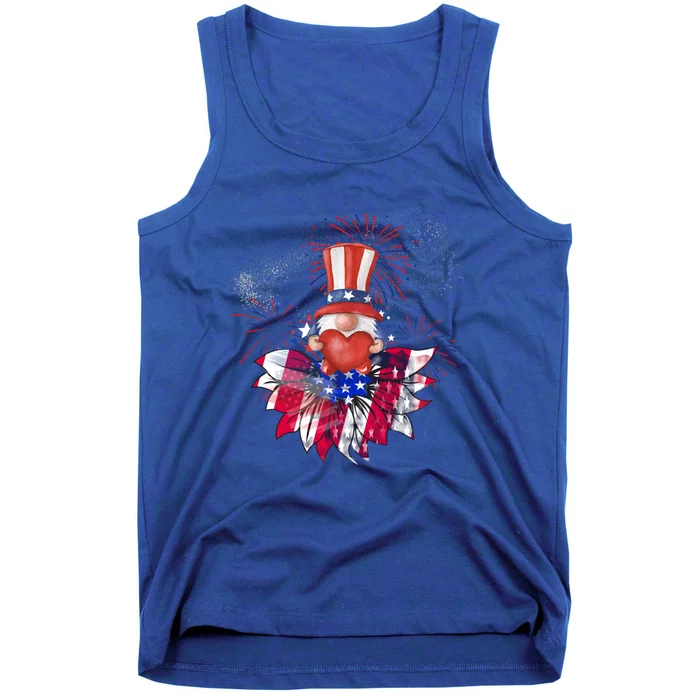 Patriotic Gnome Design Heart Sunflower Americas Independence Gift Tank Top