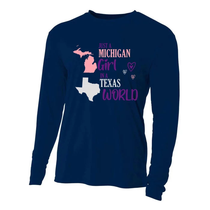 Proud girl Design Just a Michigan Girl in a Texas World Cooling Performance Long Sleeve Crew