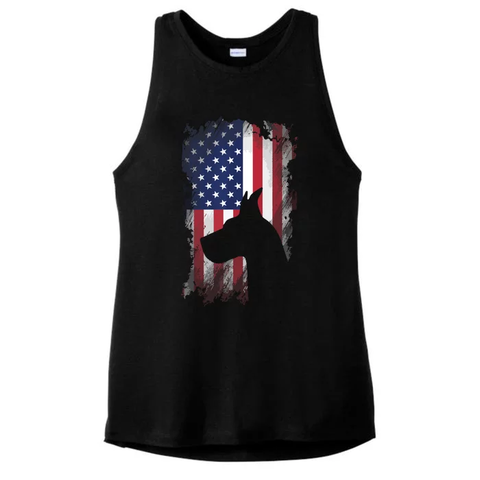 Patriotic Great Dane American Flag Cool Dog Lover Ladies Tri-Blend Wicking Tank