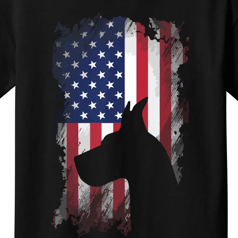 Patriotic Great Dane American Flag Cool Dog Lover Kids T-Shirt