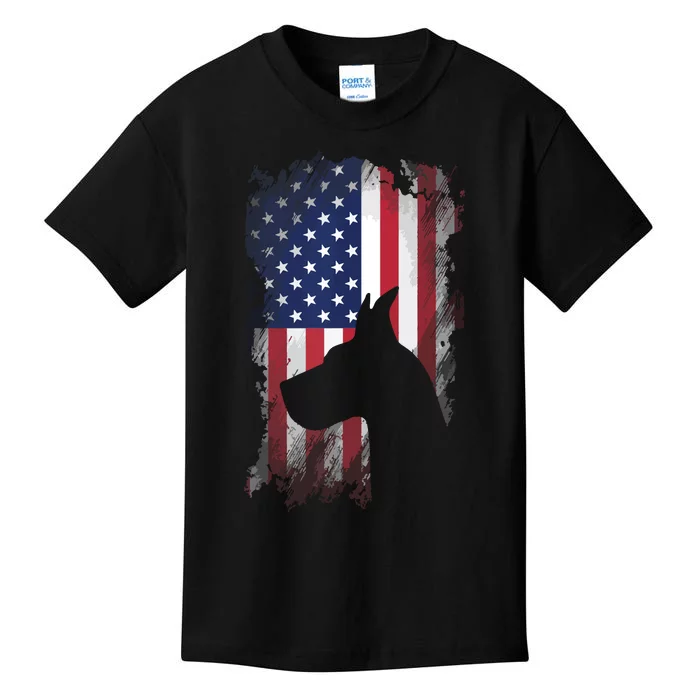 Patriotic Great Dane American Flag Cool Dog Lover Kids T-Shirt