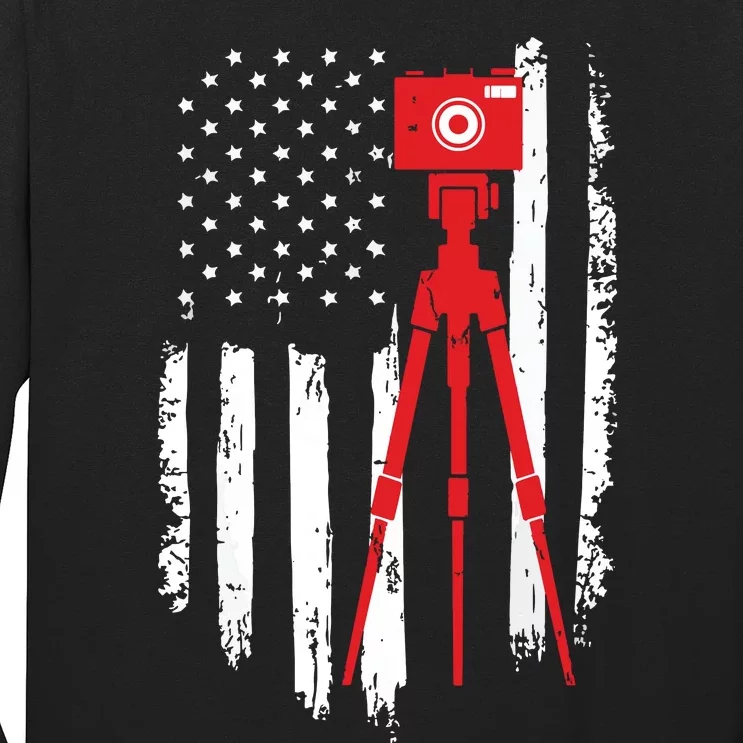 Photographer Gift Distressed American Flag Photographer Long Sleeve Shirt