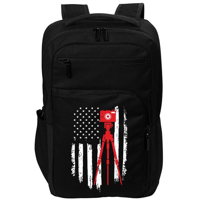 Photographer Gift Distressed American Flag Photographer Impact Tech Backpack