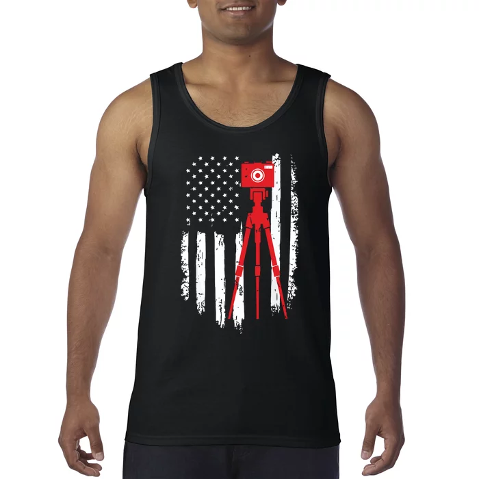 Photographer Gift Distressed American Flag Photographer Tank Top