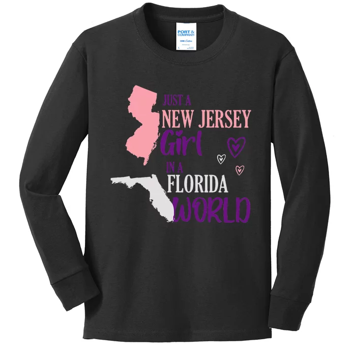 Proud Girl Design Just A New Jersey Girl In A Florida World Kids Long Sleeve Shirt