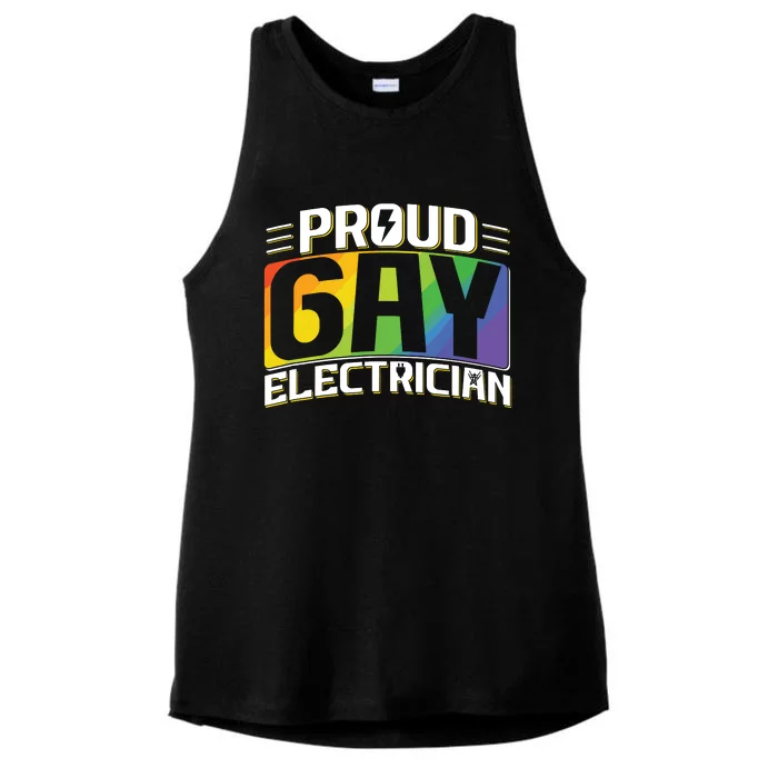 Proud Gay Electrician Lgbt Electrical Lineman Rainbow Pride Ladies Tri-Blend Wicking Tank