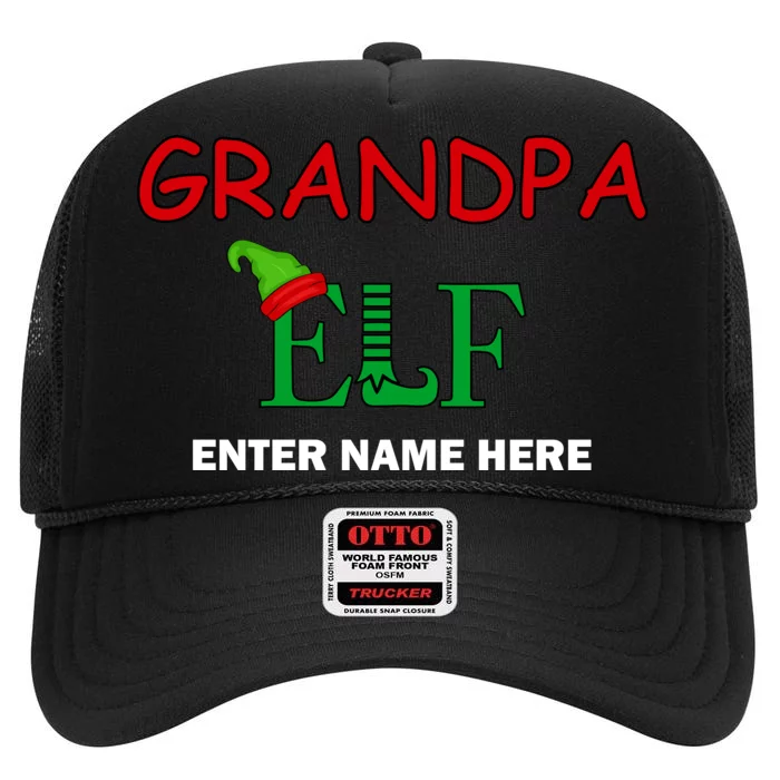 Personalize Grandpa Elf Custom Family Matching Christmas High Crown Mesh Trucker Hat