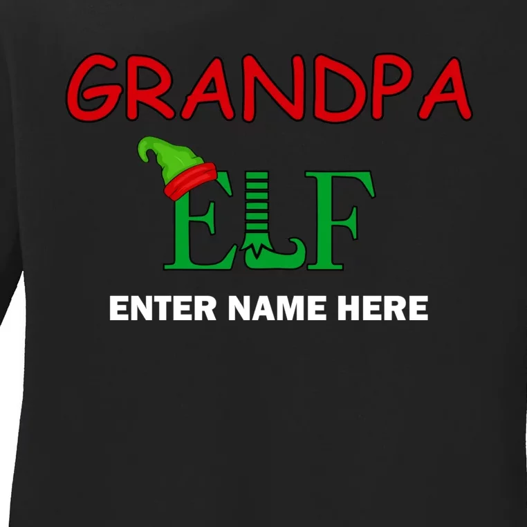 Personalize Grandpa Elf Custom Family Matching Christmas Ladies Long Sleeve Shirt