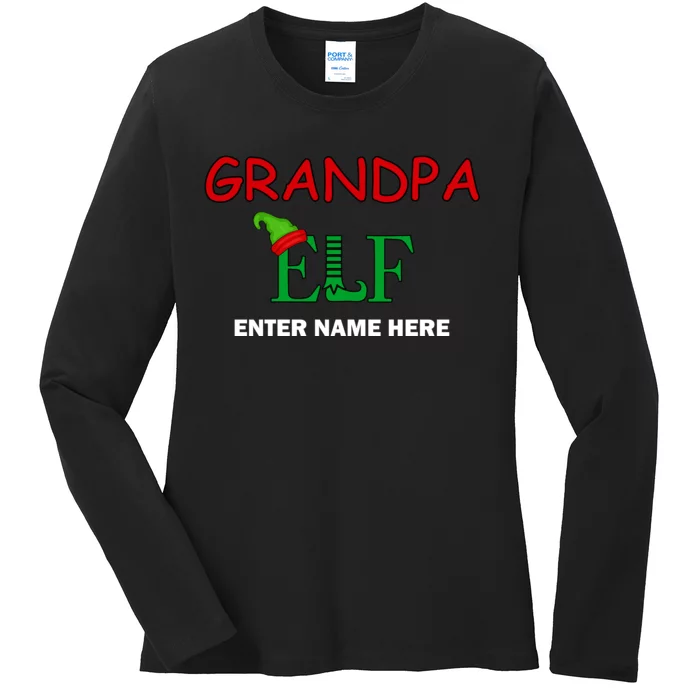 Personalize Grandpa Elf Custom Family Matching Christmas Ladies Long Sleeve Shirt