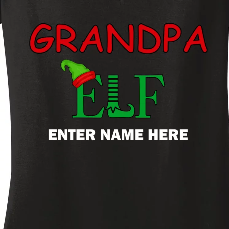 Personalize Grandpa Elf Custom Family Matching Christmas Women's V-Neck T-Shirt